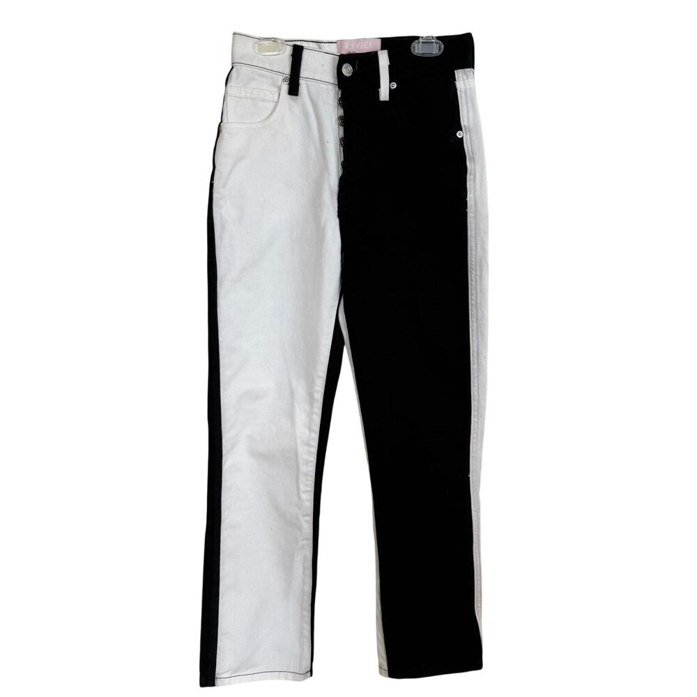 REVICE Denim Two Tone Split Jeans Women's 24 Made in USA High Rise Straight